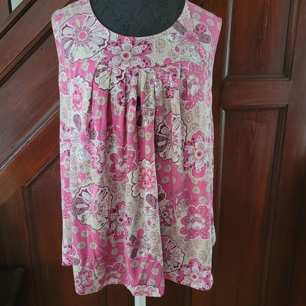 Nick & Sarah Womens Plus Size Floral Sleeveless Top 2X Pink & Beige Lightweight